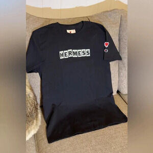 Emotionally Unavailable Hermess Black Champion Short Sleeve Designer T-Shirt MED